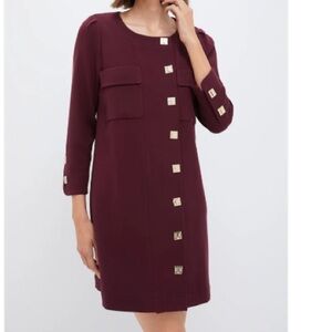 🆕 TUCKERNUCK Oxblood Barnett Wine Red Crepe Long Sleeve Snap Front Mini Dress S
